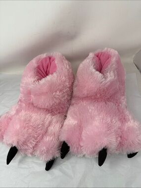 Lazy One Pink Fuzzy Plush Bear Paw Claw Slippers Size XL Whimsical Monster